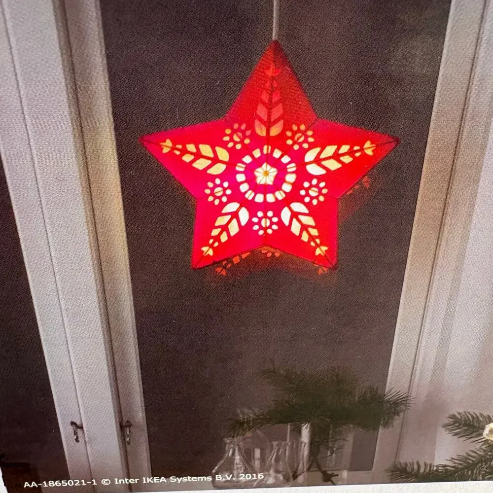 IKEA Strala Red Star Light with Cord and Bulb 2015 Hanging Art Lamp 603.418.93